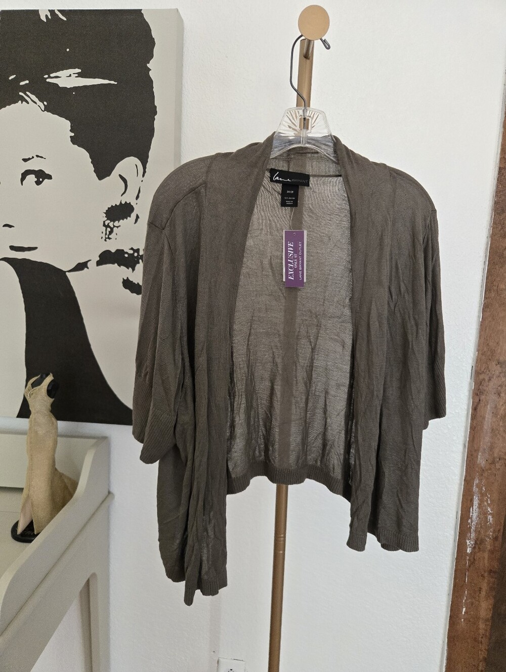NWT Lane Bryant Basic Open-Front Cardigan Shrug - Olive Green Size 26/28